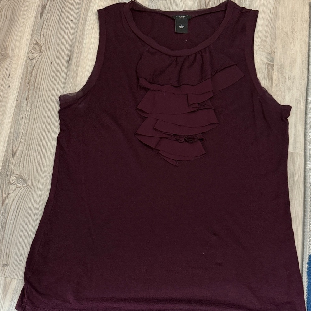 Ann Taylor Burgundy Ruffle Tank Top